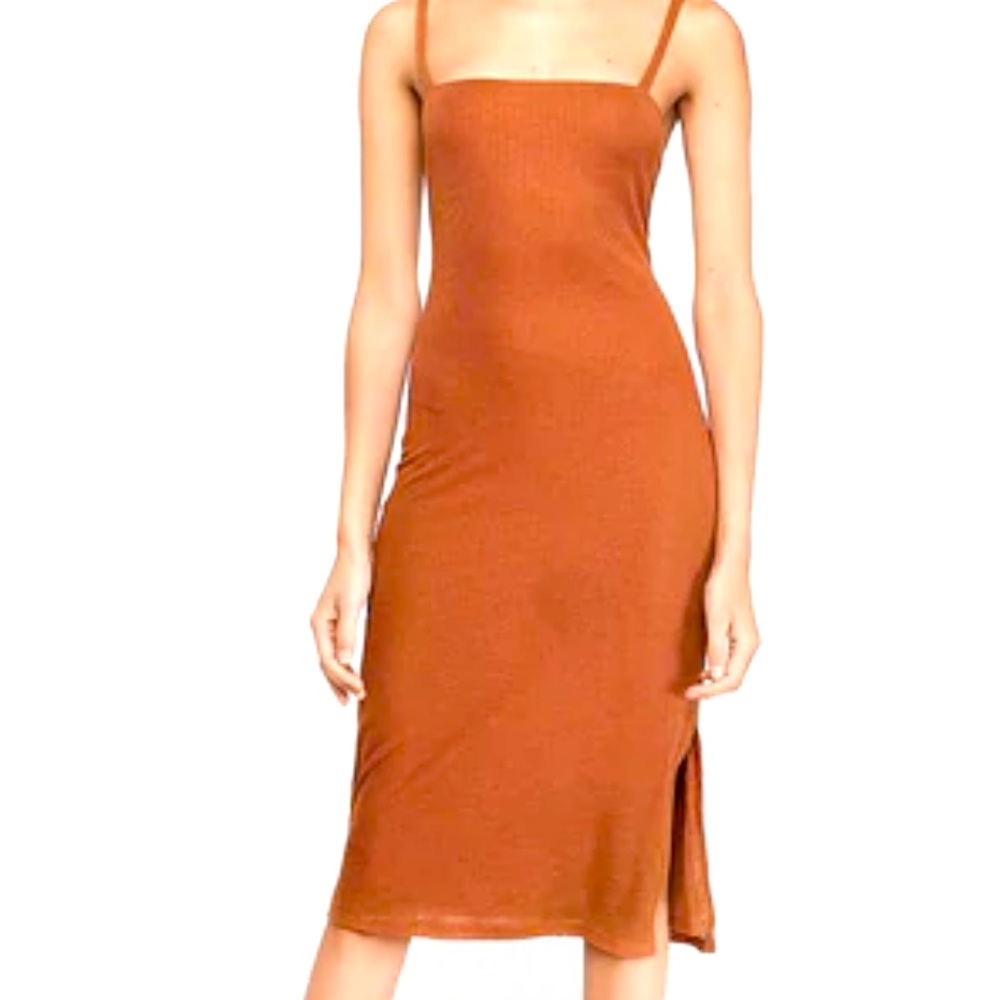 Express ribbed square neck midi dress